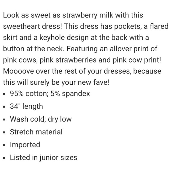 HOT TOPIC MIDNIGHT HOUR Strawberry Milk Cow SWEETHEART DRESS! Cotton Pockets NWT - Picture 4 of 5